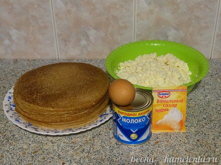 Приготовление рецепта Блинный торт с творогом шаг 1