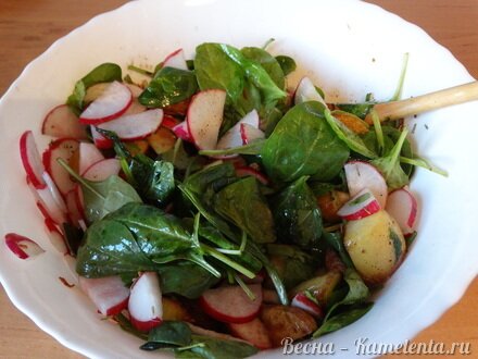 Приготовление рецепта Салат со шпинатом, с пряным молодым картофелем и редисом шаг 7